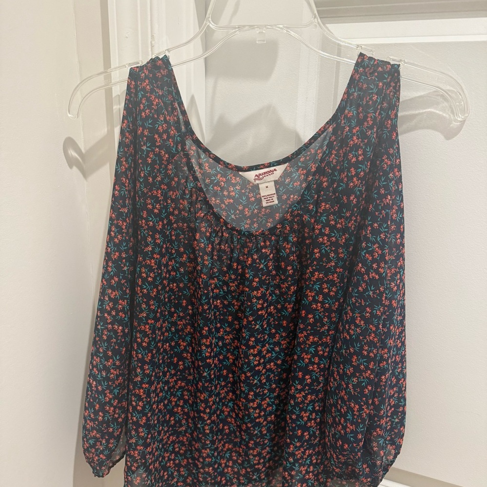 Arizona Jean Company Navy Floral Tank with Red & Teal Print